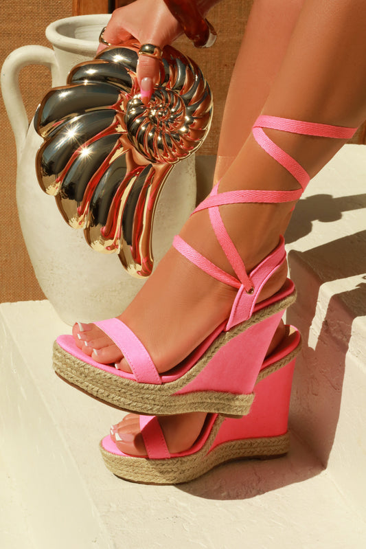 Elara Sandales Compensées à Lacets et Plateforme - Rose