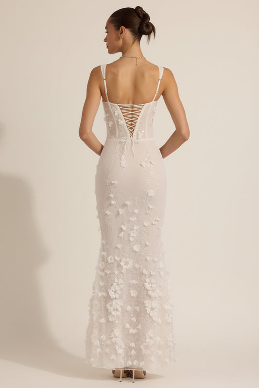 Vashinata Robe de Soirée Corsetée à Appliques - Blanc