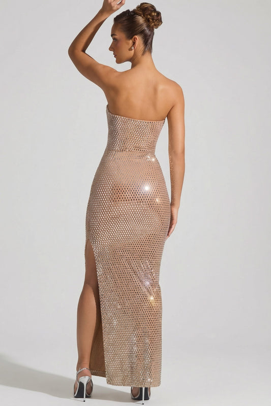 Lusyle Robe de Soirée Bustier Décolleté Ornée - Amande