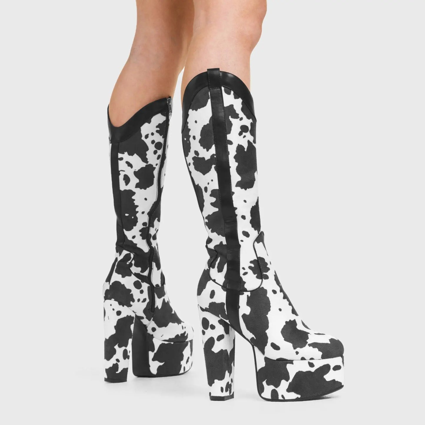 Bottes cowgirl blanches à plateforme, genou, style western