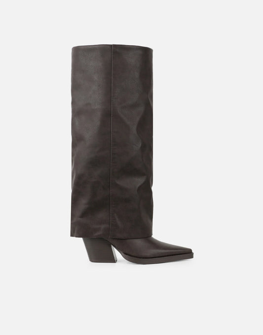 Bottes à Talons 'Dakota' Style Western, Revers Brun Chocolat