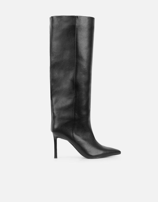 Miguel Black Knee High Heeled Boots