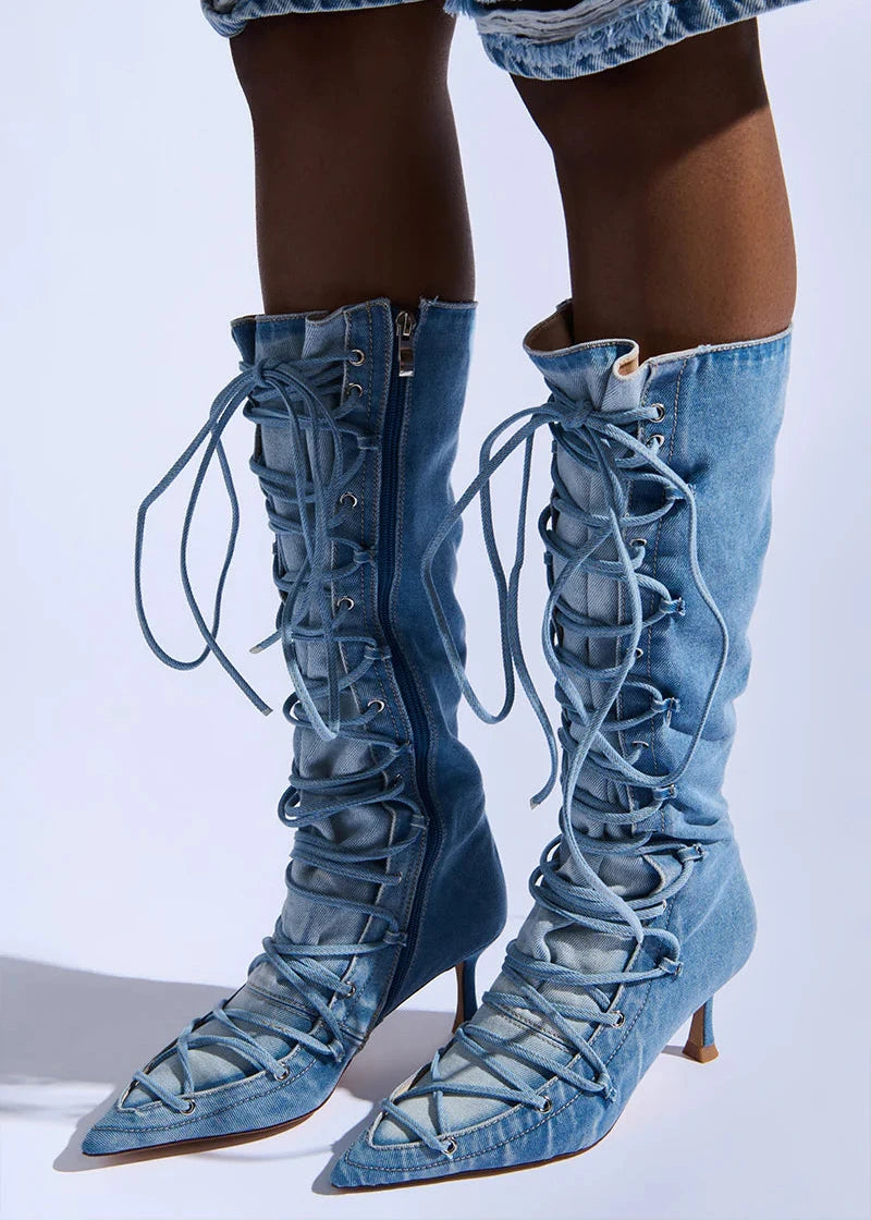 Botte à talon aiguille en denim EMMALINE