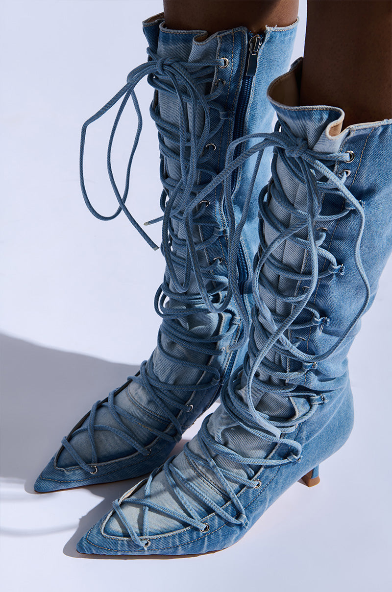 Botte à talon aiguille en denim EMMALINE