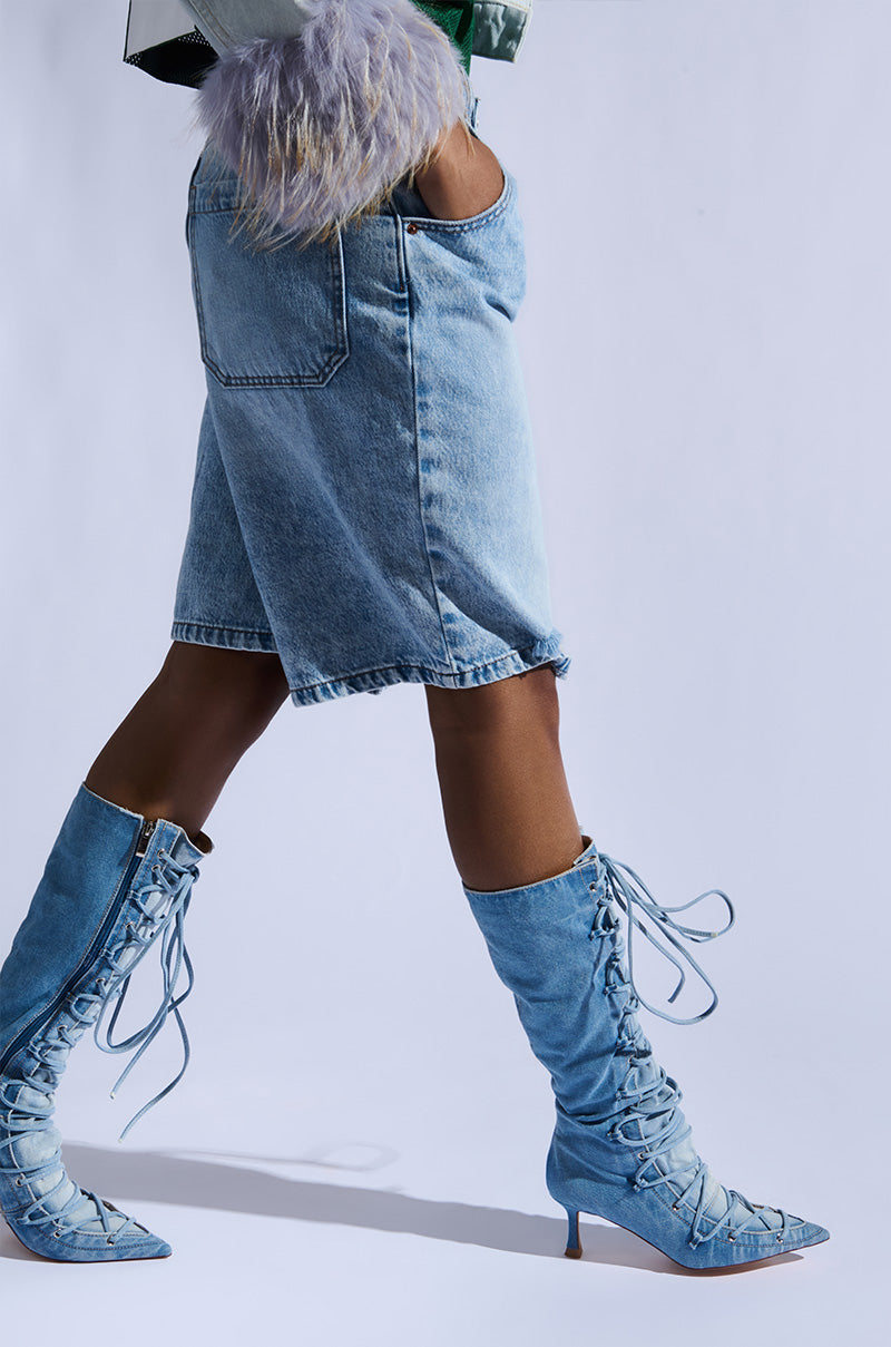 Botte à talon aiguille en denim EMMALINE