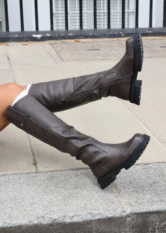 Bottes Marron à Détail Patte, Hauteur Genou