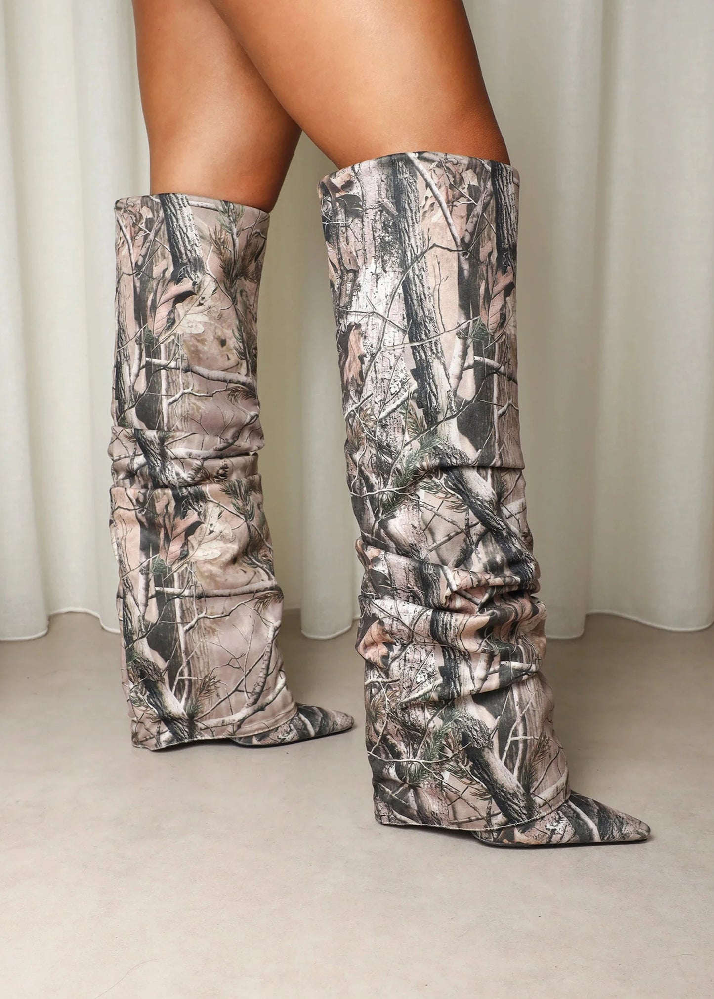 Bottes à Talons avec Revers Imprimé Naturel