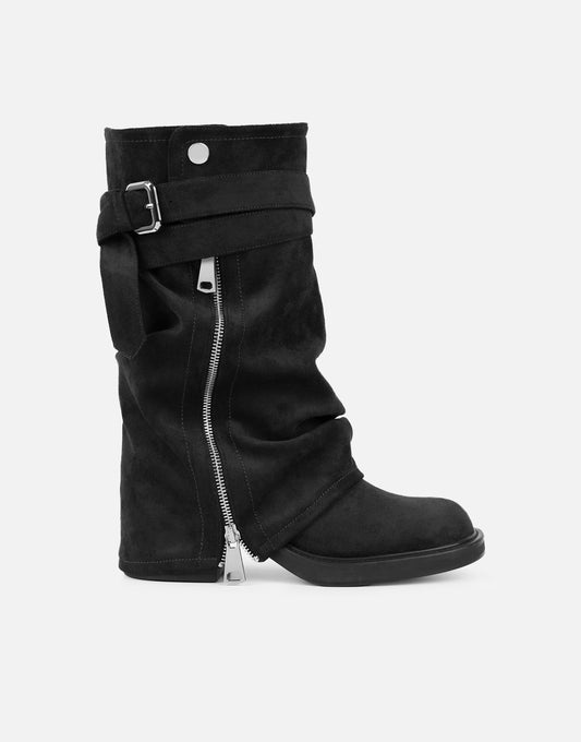 Bottes Chunky en Daim Noir à Revers