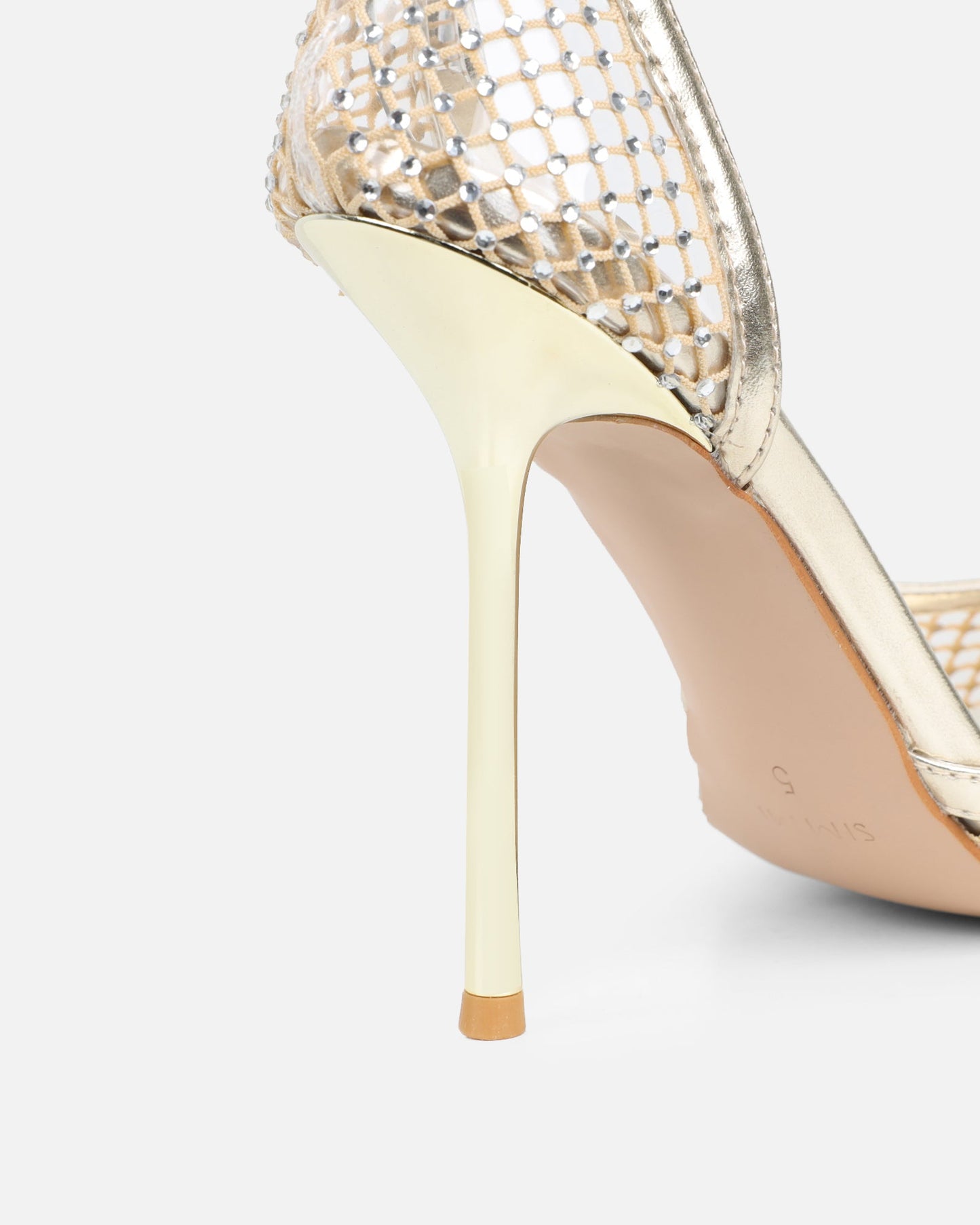 Sandales à Talon en Mesh Doré Orné de Strass