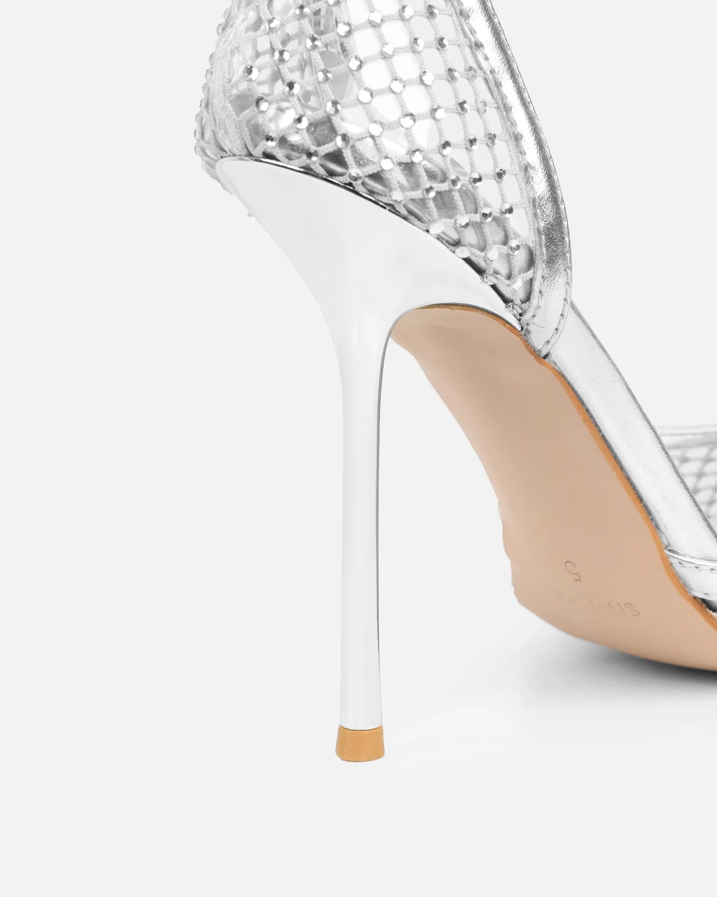 Sandales à Talon en Mesh Argenté Orné de Strass