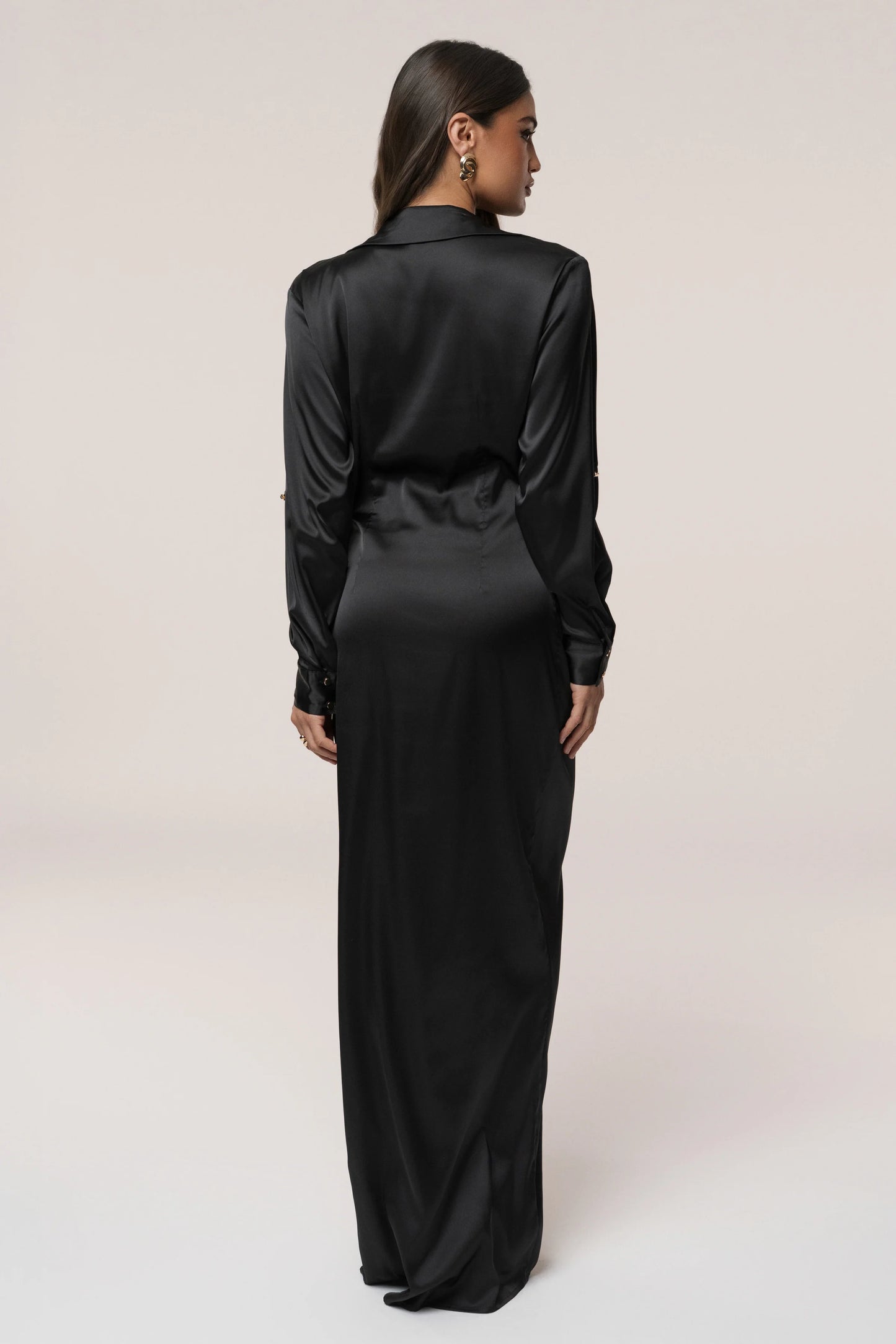 Robe Longue Arabella en Satin Noir