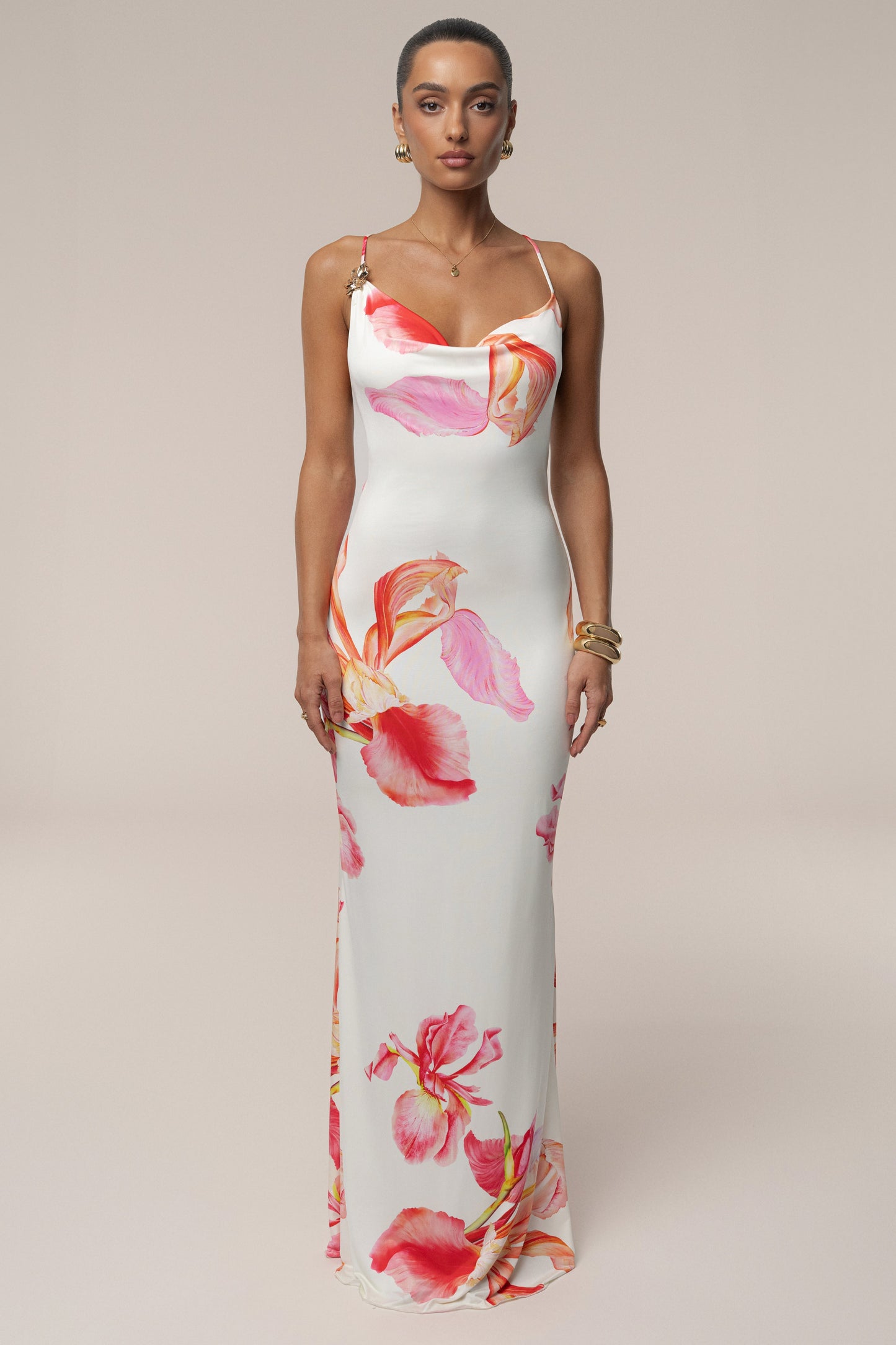 ROBE LONGUE ÉCLAT DE SOLEIL FLORALE IVOIRE