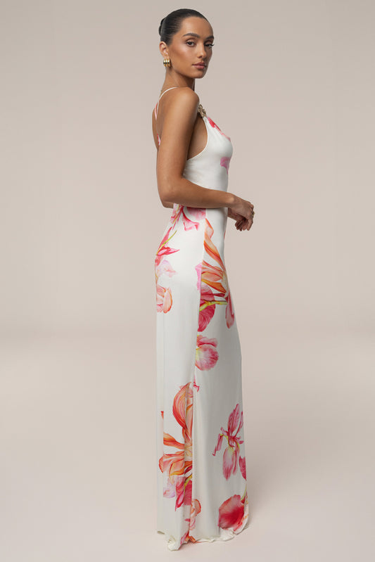 ROBE LONGUE ÉCLAT DE SOLEIL FLORALE IVOIRE
