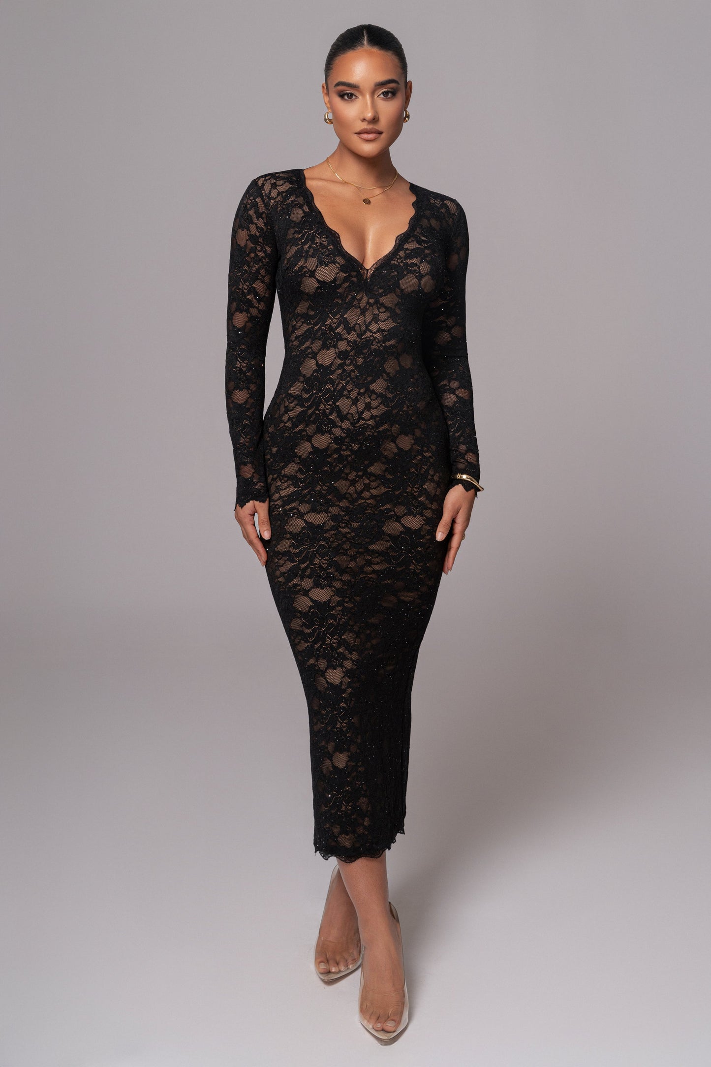 Robe Longue Canada en Dentelle Noire