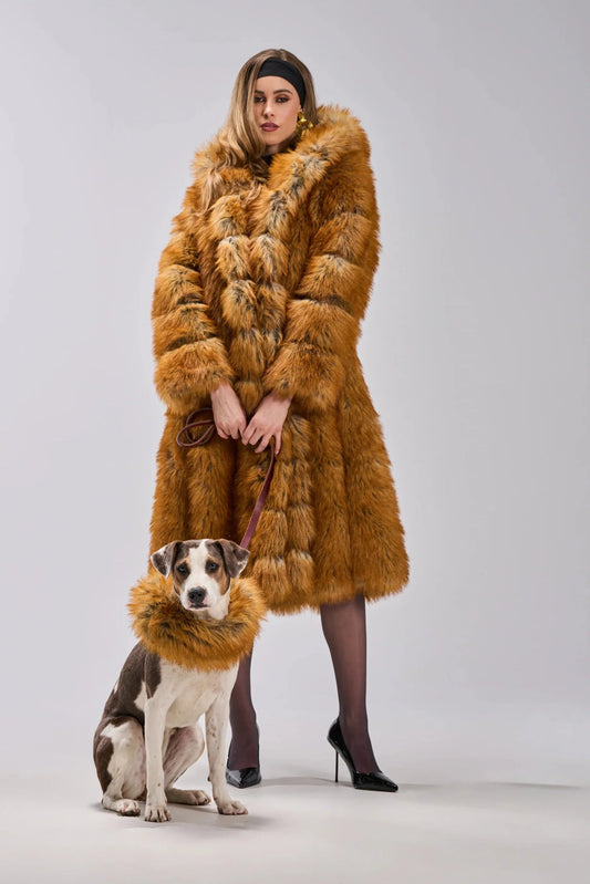 Manteau 'Monaco' Long en Fausse Fourrure à Capuche