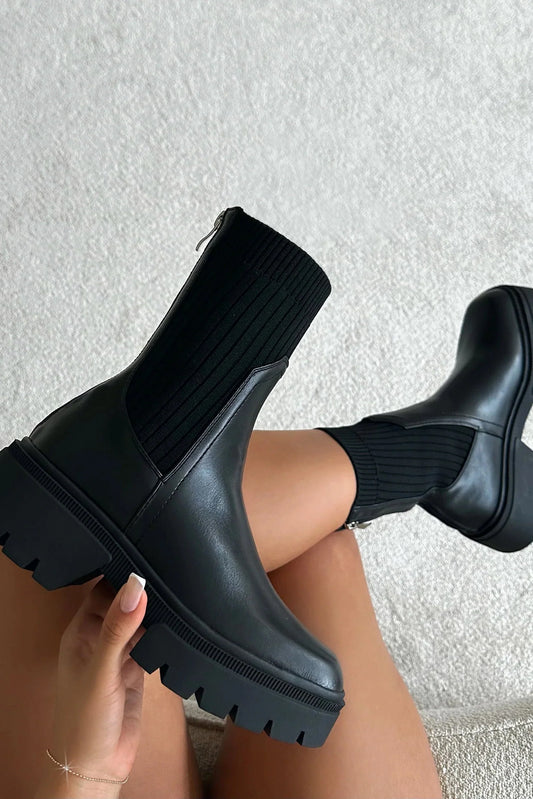 Bottines 'Brooklyn' Chunky en Tricot Noir
