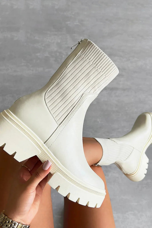 Bottines 'Brooklyn' Chunky en Tricot Couleur Pierre