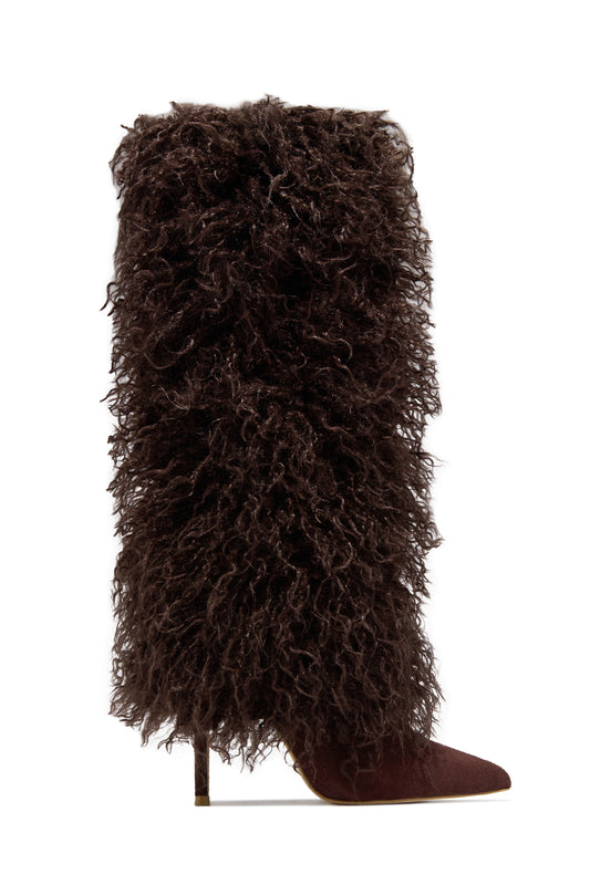 Bottes à Talons 'Sienna' en Fausse Fourrure Marron