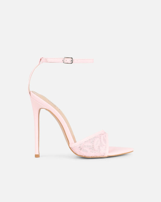 Sandales à Talon en Dentelle Rose