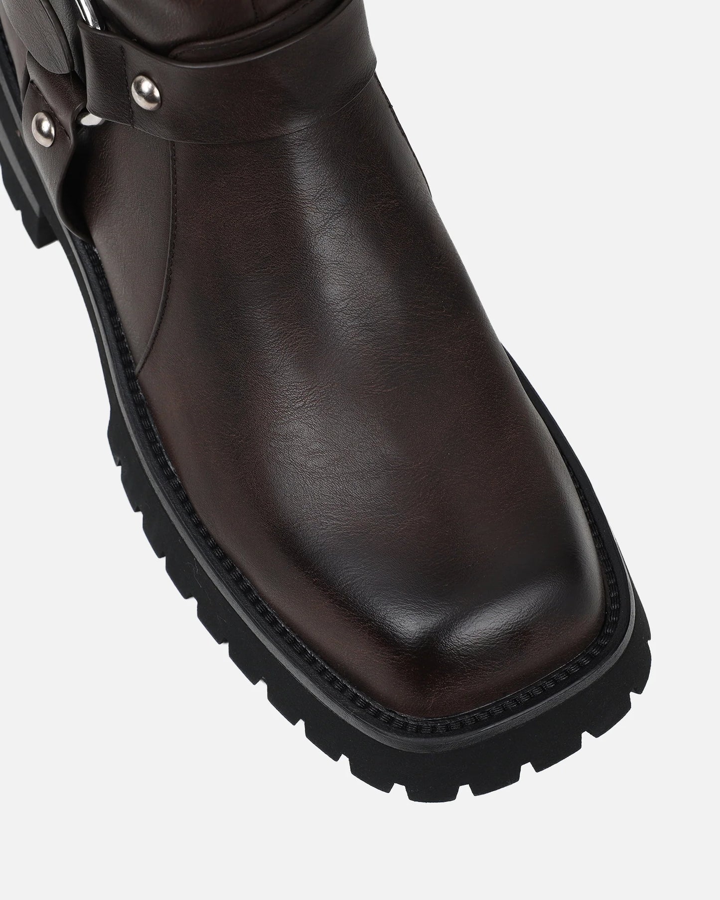 Bottes Motardes Chunky Vintage Marron à Hauteur de Genou