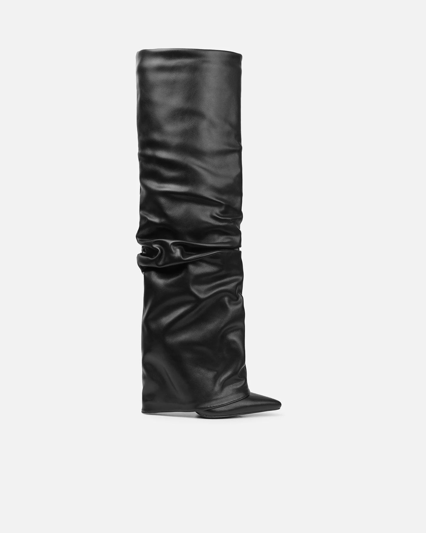 Bottes Noires Plissées à Revers Hauteur Genou