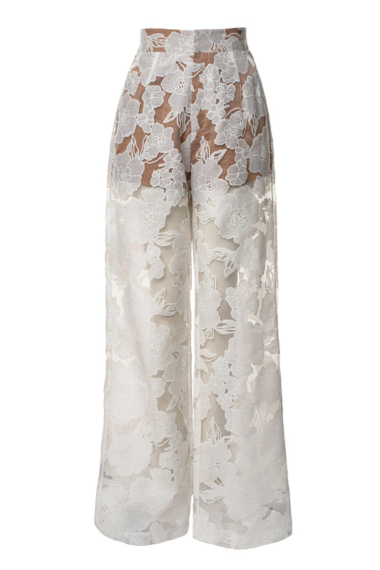 Ensemble 'Cannes' Floral Ivoire (Blouse et Pantalon)