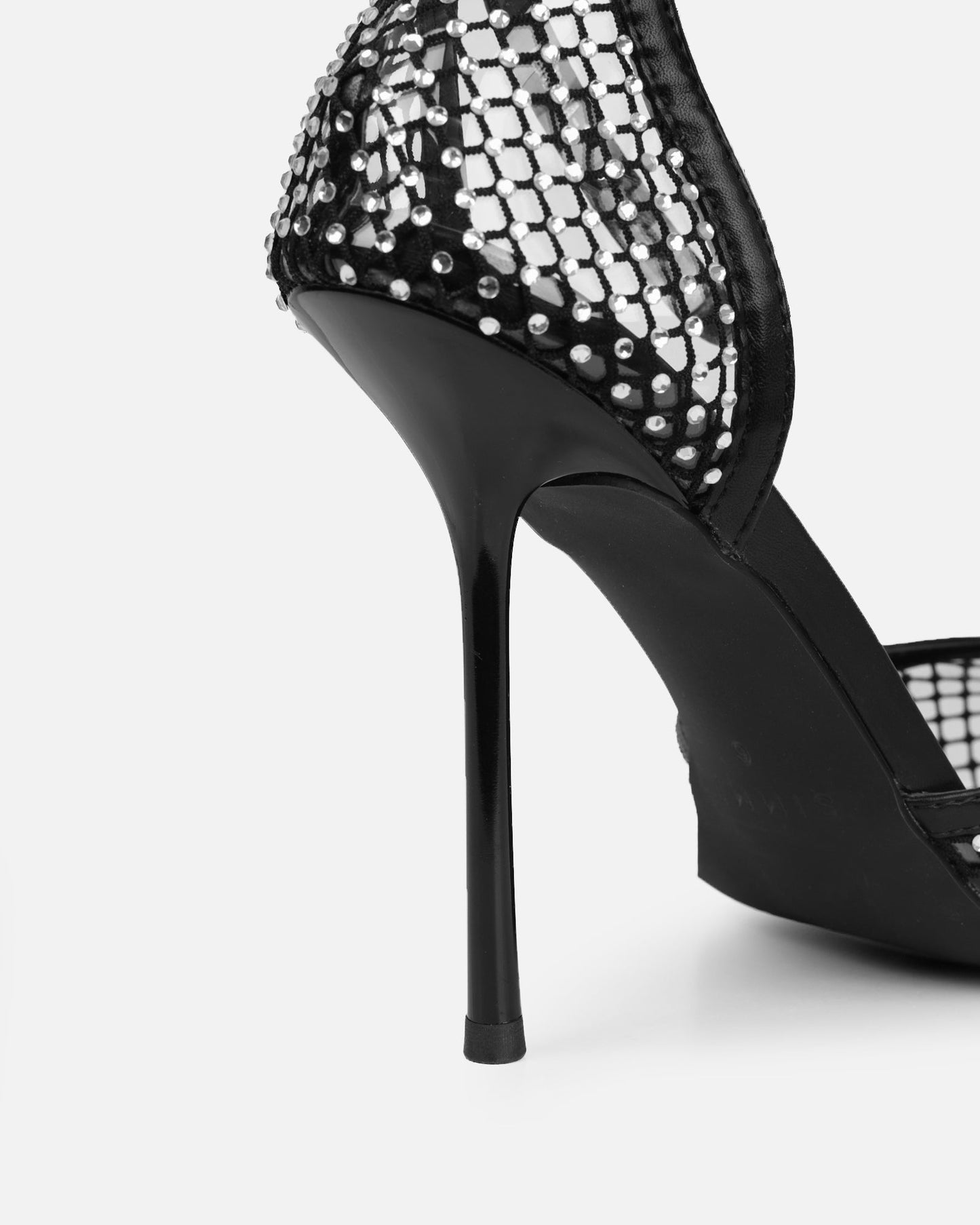 Sandales à Talon en Mesh Noir Orné de Strass