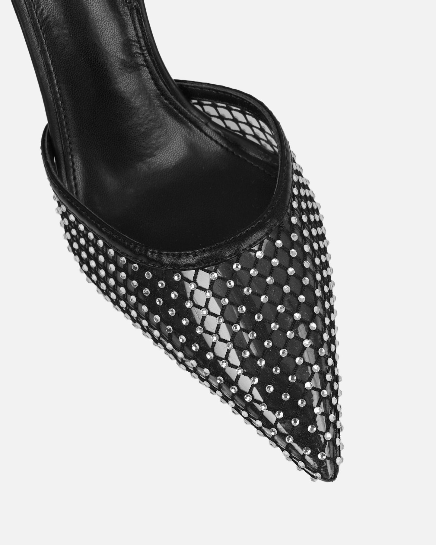 Sandales à Talon en Mesh Noir Orné de Strass
