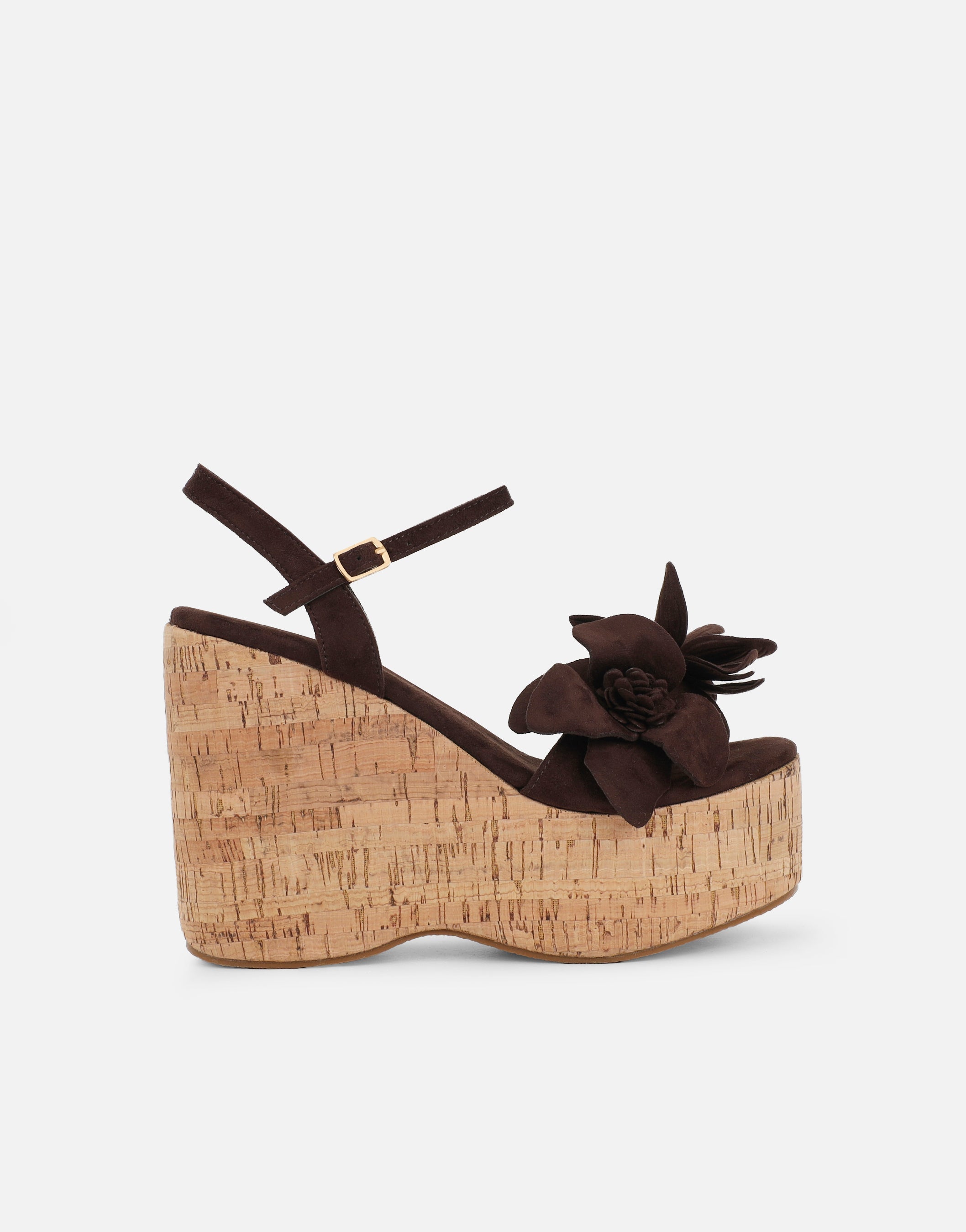 Astra Sandales Compensées Marron avec Détail Fleur - Marron