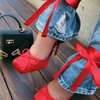 Cllaraa Talons à Lacets Style Ballerine - Rouge
