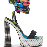 DESIGNER Céleste Sandales à Plateforme Chunky - Rayures Multi-Couleurs et Or