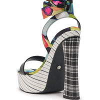 DESIGNER Céleste Sandales à Plateforme Chunky - Rayures Multi-Couleurs et Or