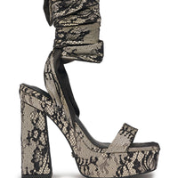 DESIGNER Juliette Sandales Chunky à Brides en Dentelle - Noir et Or