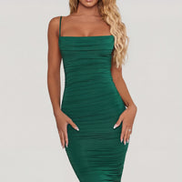 Aurelia Robe Midi Moulante Froncée à Col Bénitier - Vert