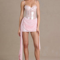 Jeneivy Robe Mini Corsetée en Dentelle Ornée - Rose Bébé