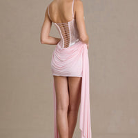 Jeneivy Robe Mini Corsetée en Dentelle Ornée - Rose Bébé