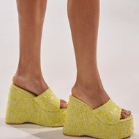 DESIGNER Solange Wedges en Raphia et Sequins - Jaune
