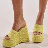 DESIGNER Solange Wedges en Raphia et Sequins - Jaune
