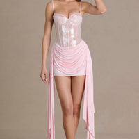 Jeneivy Robe Mini Corsetée en Dentelle Ornée - Rose Bébé