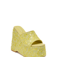DESIGNER Solange Wedges en Raphia et Sequins - Jaune