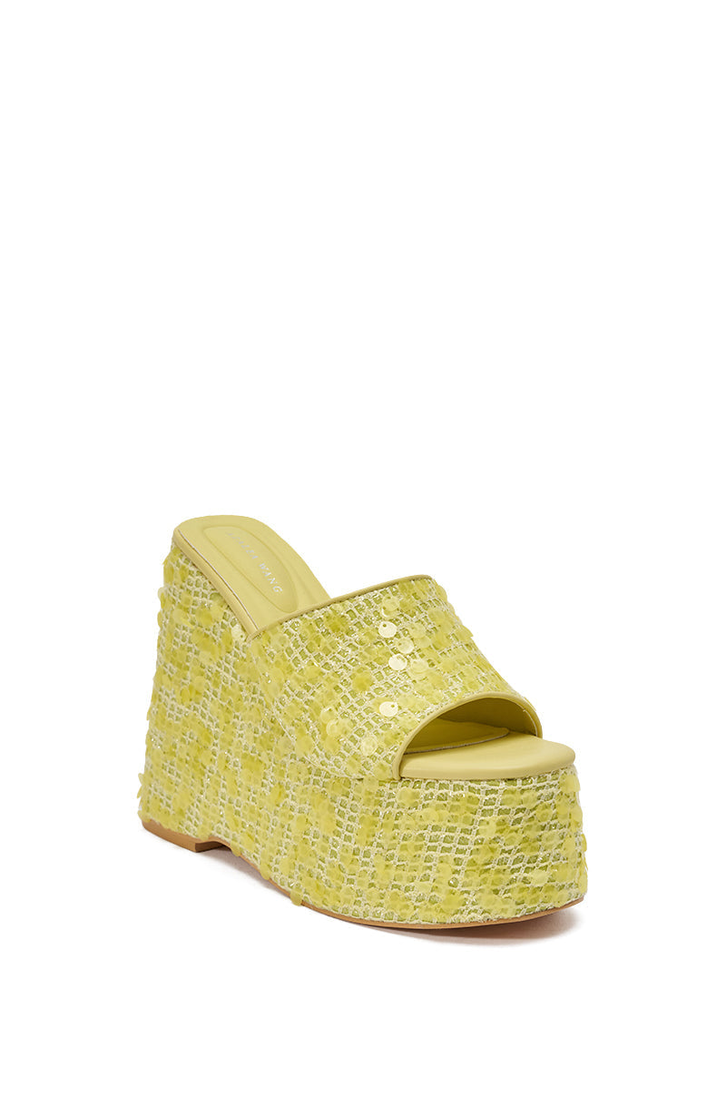 DESIGNER Solange Wedges en Raphia et Sequins - Jaune