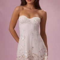 Gaia Robe Mini Bandeau Ornée - Ivoire