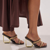 DESIGNER Léa Sandales Compensées Ornées - Chocolat Croco