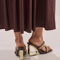 DESIGNER Léa Sandales Compensées Ornées - Chocolat Croco