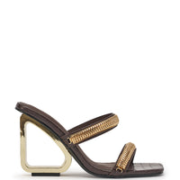 DESIGNER Léa Sandales Compensées Ornées - Chocolat Croco