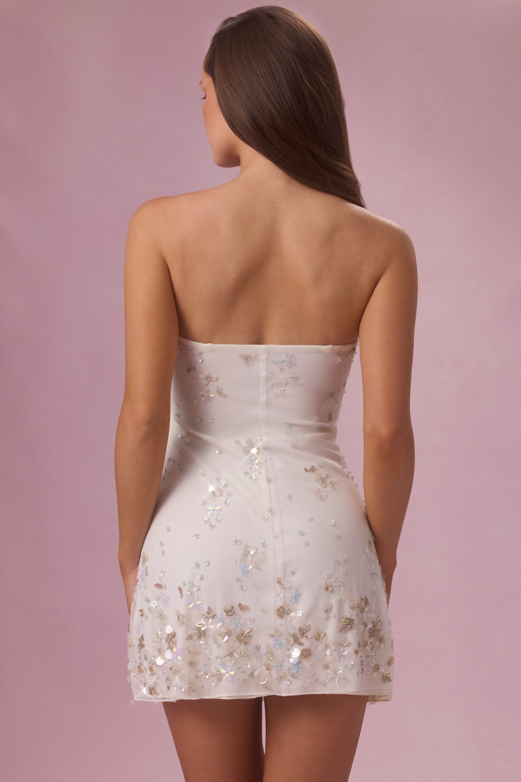 Gaia Robe Mini Bandeau Ornée - Ivoire
