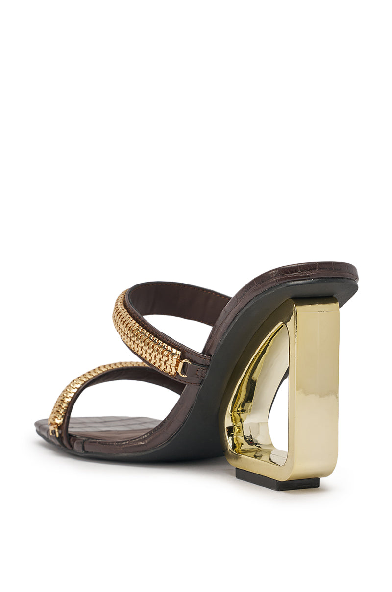 DESIGNER Léa Sandales Compensées Ornées - Chocolat Croco