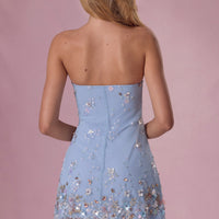 Gaia Robe Mini Bandeau Ornée - Bleu Poudré