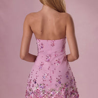 Gaia Robe Mini Bandeau Ornée - Rose Barbe à Papa