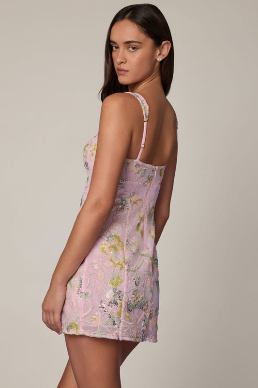 Adeya Robe Mini Trapèze Ornée - Rose Poudré